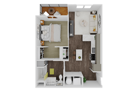 Floor plan for 1 bed, 1 bath, 676 sqft